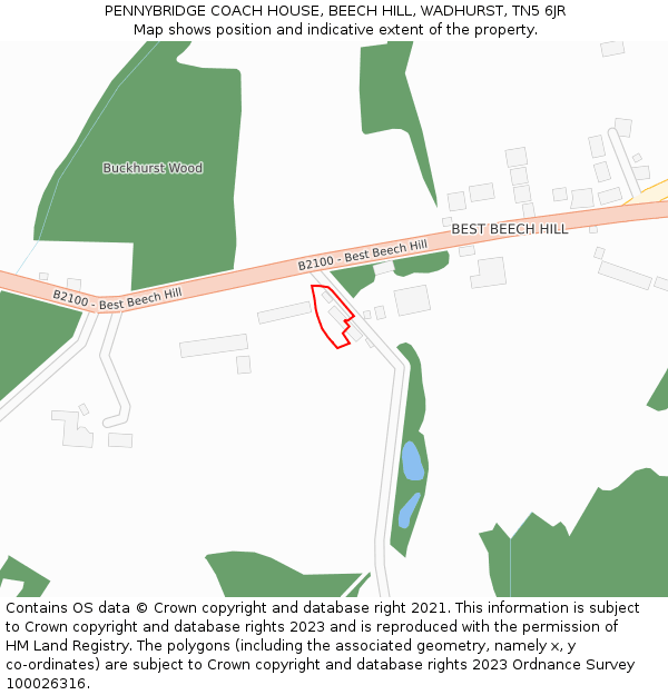 PENNYBRIDGE COACH HOUSE, BEECH HILL, WADHURST, TN5 6JR: Location map and indicative extent of plot