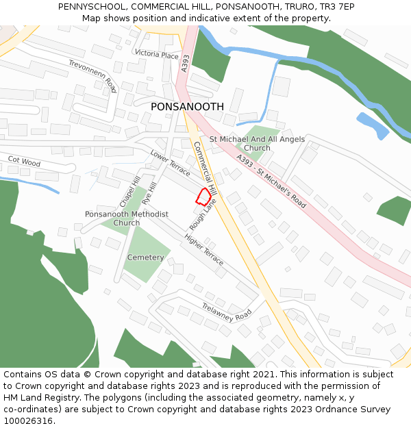 PENNYSCHOOL, COMMERCIAL HILL, PONSANOOTH, TRURO, TR3 7EP: Location map and indicative extent of plot