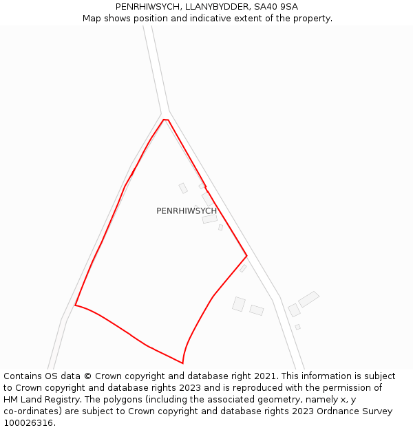PENRHIWSYCH, LLANYBYDDER, SA40 9SA: Location map and indicative extent of plot
