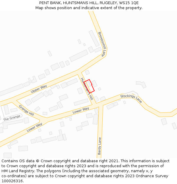 PENT BANK, HUNTSMANS HILL, RUGELEY, WS15 1QE: Location map and indicative extent of plot