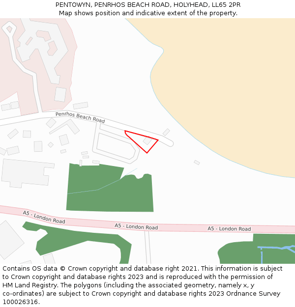 PENTOWYN, PENRHOS BEACH ROAD, HOLYHEAD, LL65 2PR: Location map and indicative extent of plot