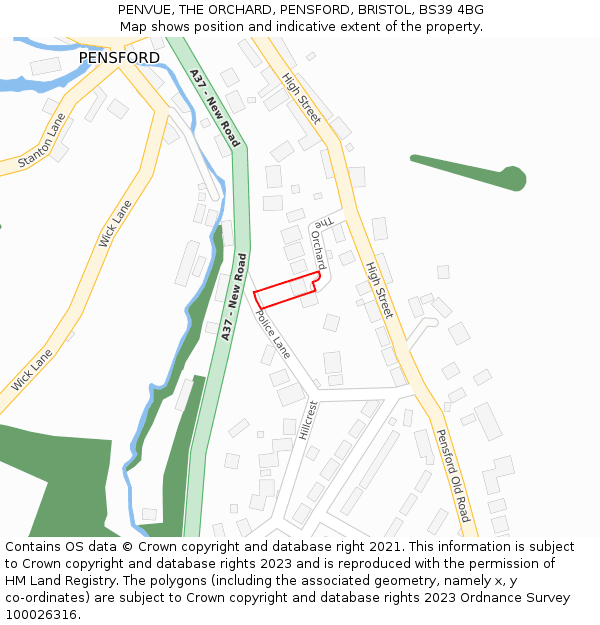 PENVUE, THE ORCHARD, PENSFORD, BRISTOL, BS39 4BG: Location map and indicative extent of plot