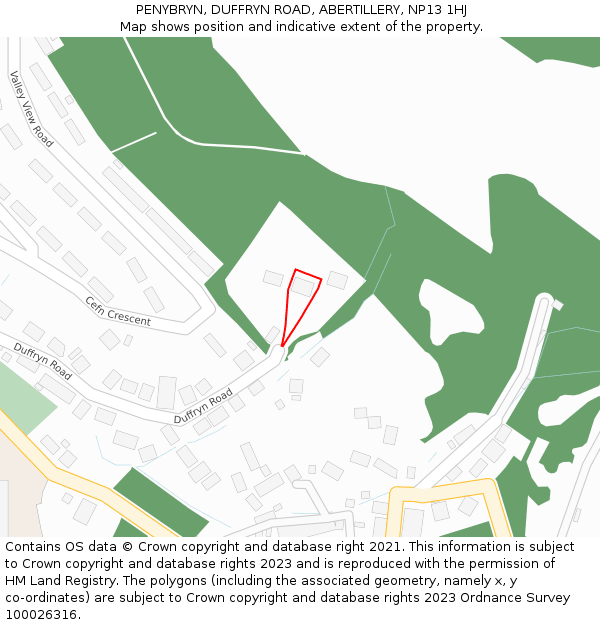 PENYBRYN, DUFFRYN ROAD, ABERTILLERY, NP13 1HJ: Location map and indicative extent of plot