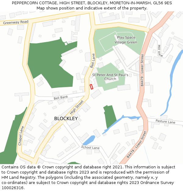 PEPPERCORN COTTAGE, HIGH STREET, BLOCKLEY, MORETON-IN-MARSH, GL56 9ES: Location map and indicative extent of plot