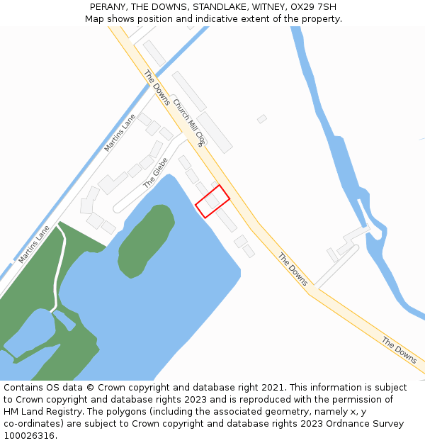 PERANY, THE DOWNS, STANDLAKE, WITNEY, OX29 7SH: Location map and indicative extent of plot