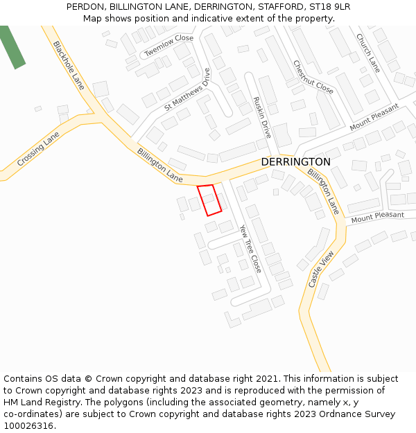 PERDON, BILLINGTON LANE, DERRINGTON, STAFFORD, ST18 9LR: Location map and indicative extent of plot