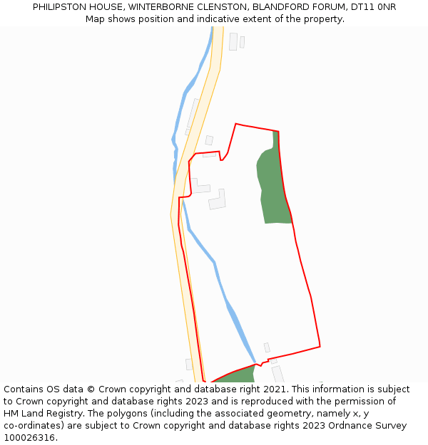 PHILIPSTON HOUSE, WINTERBORNE CLENSTON, BLANDFORD FORUM, DT11 0NR: Location map and indicative extent of plot