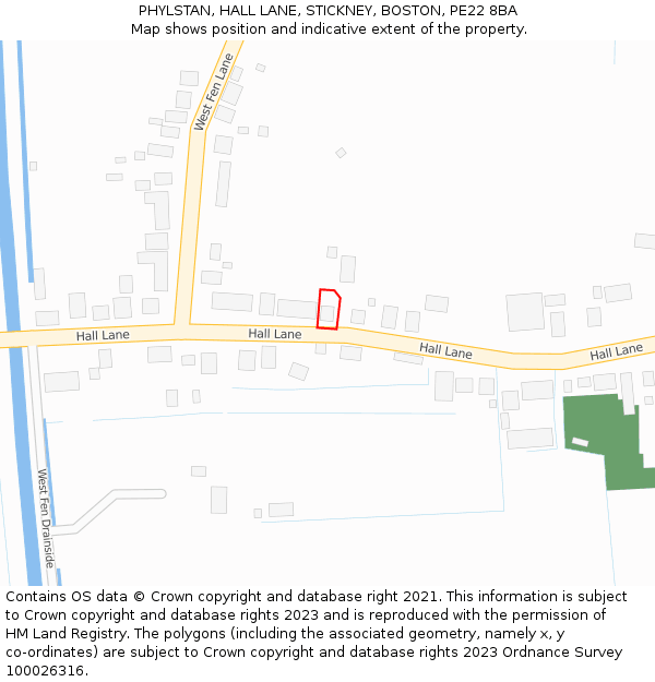 PHYLSTAN, HALL LANE, STICKNEY, BOSTON, PE22 8BA: Location map and indicative extent of plot