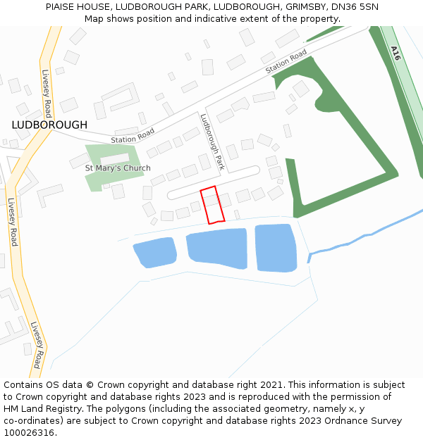 PIAISE HOUSE, LUDBOROUGH PARK, LUDBOROUGH, GRIMSBY, DN36 5SN: Location map and indicative extent of plot