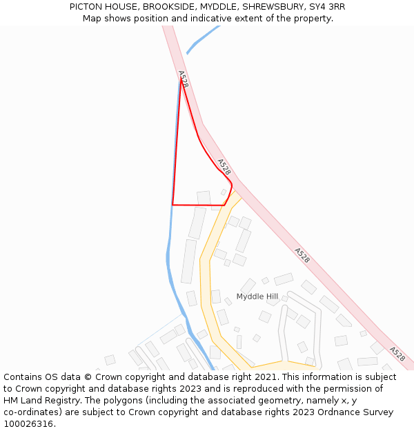 PICTON HOUSE, BROOKSIDE, MYDDLE, SHREWSBURY, SY4 3RR: Location map and indicative extent of plot