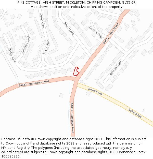 PIKE COTTAGE, HIGH STREET, MICKLETON, CHIPPING CAMPDEN, GL55 6RJ: Location map and indicative extent of plot
