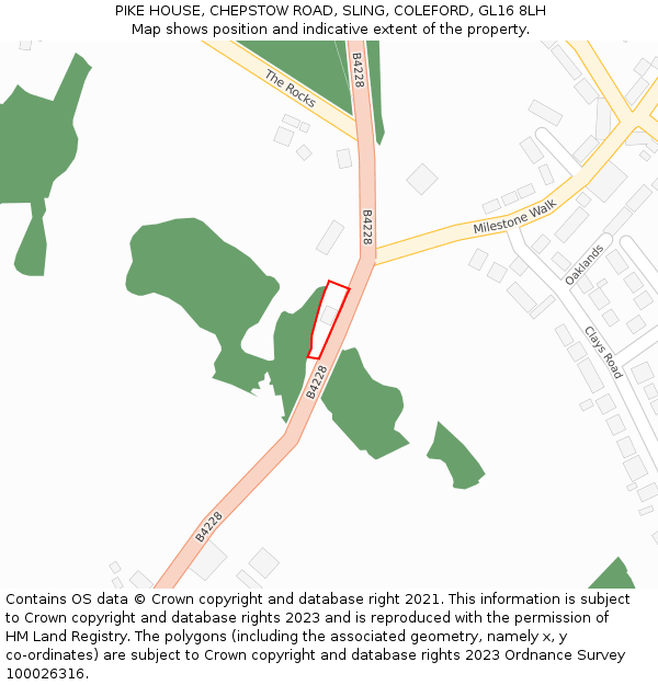 PIKE HOUSE, CHEPSTOW ROAD, SLING, COLEFORD, GL16 8LH: Location map and indicative extent of plot