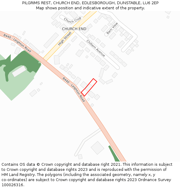 PILGRIMS REST, CHURCH END, EDLESBOROUGH, DUNSTABLE, LU6 2EP: Location map and indicative extent of plot