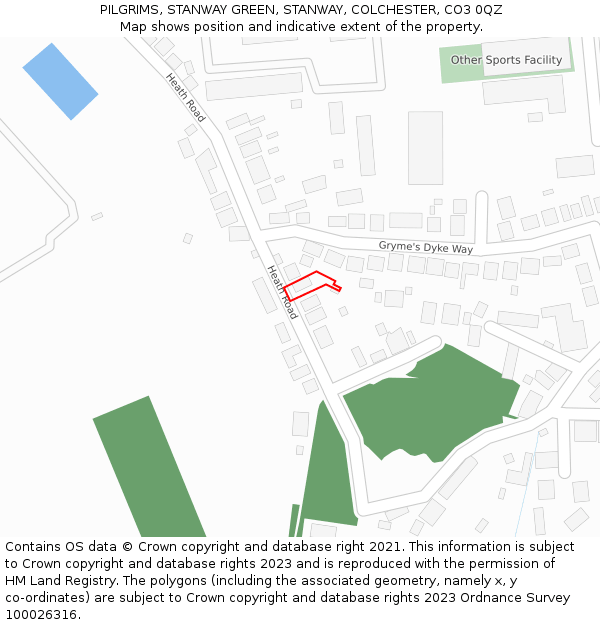 PILGRIMS, STANWAY GREEN, STANWAY, COLCHESTER, CO3 0QZ: Location map and indicative extent of plot