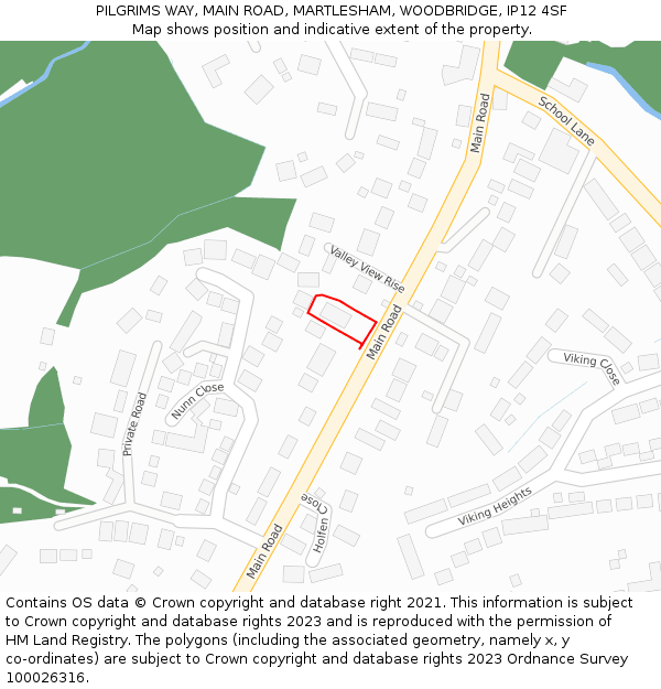 PILGRIMS WAY, MAIN ROAD, MARTLESHAM, WOODBRIDGE, IP12 4SF: Location map and indicative extent of plot