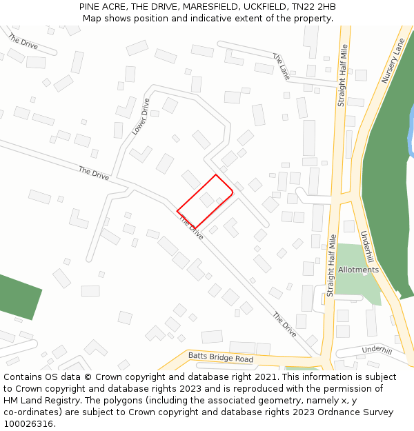 PINE ACRE, THE DRIVE, MARESFIELD, UCKFIELD, TN22 2HB: Location map and indicative extent of plot
