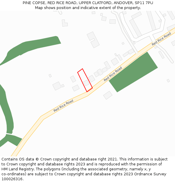 PINE COPSE, RED RICE ROAD, UPPER CLATFORD, ANDOVER, SP11 7PU: Location map and indicative extent of plot