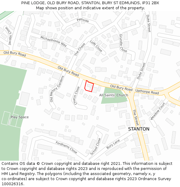 PINE LODGE, OLD BURY ROAD, STANTON, BURY ST EDMUNDS, IP31 2BX: Location map and indicative extent of plot