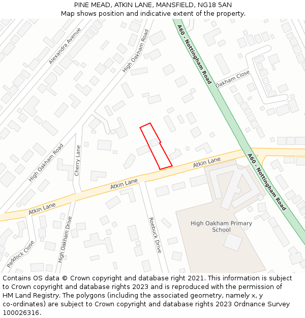 PINE MEAD, ATKIN LANE, MANSFIELD, NG18 5AN: Location map and indicative extent of plot