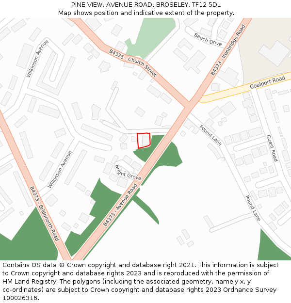 PINE VIEW, AVENUE ROAD, BROSELEY, TF12 5DL: Location map and indicative extent of plot