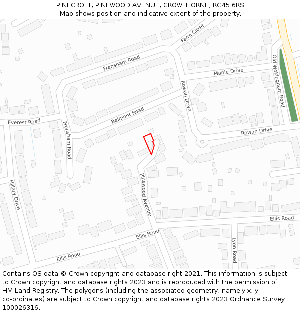 PINECROFT, PINEWOOD AVENUE, CROWTHORNE, RG45 6RS: Location map and indicative extent of plot