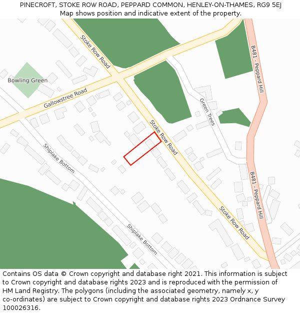 PINECROFT, STOKE ROW ROAD, PEPPARD COMMON, HENLEY-ON-THAMES, RG9 5EJ: Location map and indicative extent of plot