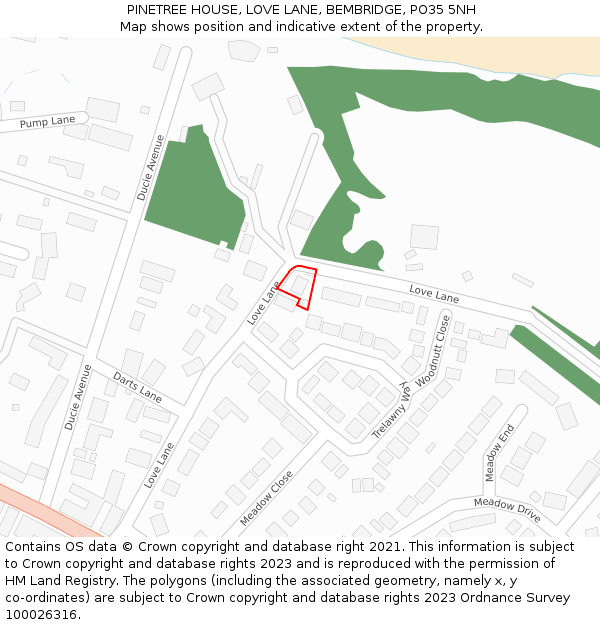 PINETREE HOUSE, LOVE LANE, BEMBRIDGE, PO35 5NH: Location map and indicative extent of plot