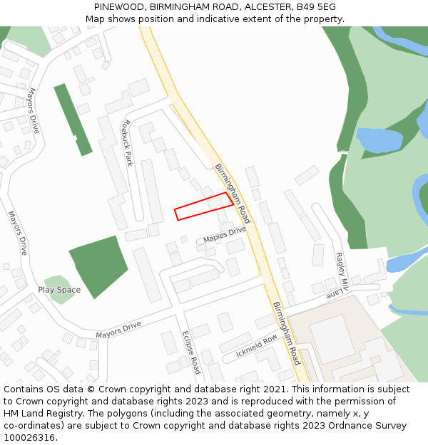 PINEWOOD, BIRMINGHAM ROAD, ALCESTER, B49 5EG: Location map and indicative extent of plot