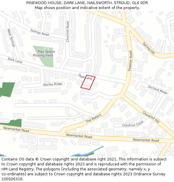 PINEWOOD HOUSE, DARK LANE, NAILSWORTH, STROUD, GL6 0DR: Location map and indicative extent of plot