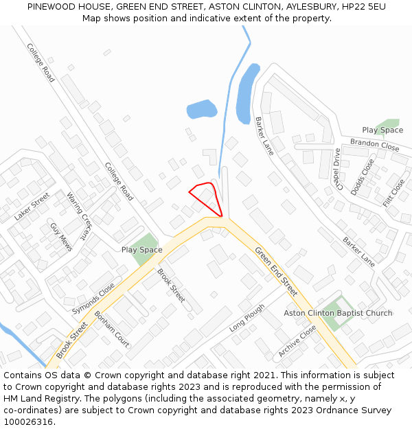 PINEWOOD HOUSE, GREEN END STREET, ASTON CLINTON, AYLESBURY, HP22 5EU: Location map and indicative extent of plot