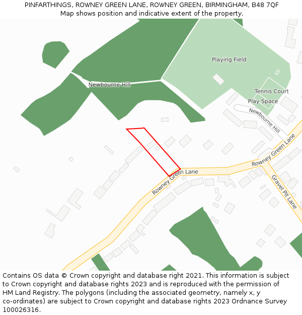 PINFARTHINGS, ROWNEY GREEN LANE, ROWNEY GREEN, BIRMINGHAM, B48 7QF: Location map and indicative extent of plot