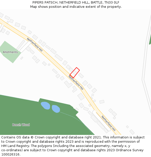 PIPERS PATSCH, NETHERFIELD HILL, BATTLE, TN33 0LF: Location map and indicative extent of plot