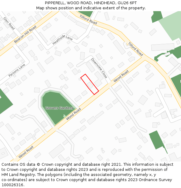 PIPPERELL, WOOD ROAD, HINDHEAD, GU26 6PT: Location map and indicative extent of plot