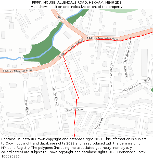 PIPPIN HOUSE, ALLENDALE ROAD, HEXHAM, NE46 2DE: Location map and indicative extent of plot
