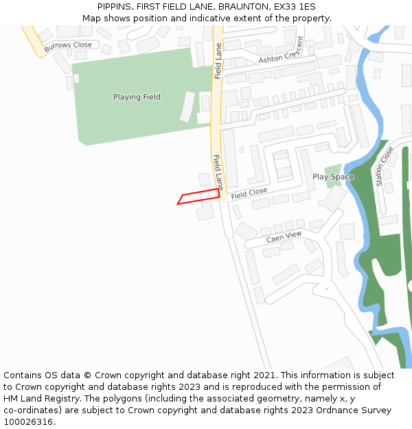 PIPPINS, FIRST FIELD LANE, BRAUNTON, EX33 1ES: Location map and indicative extent of plot