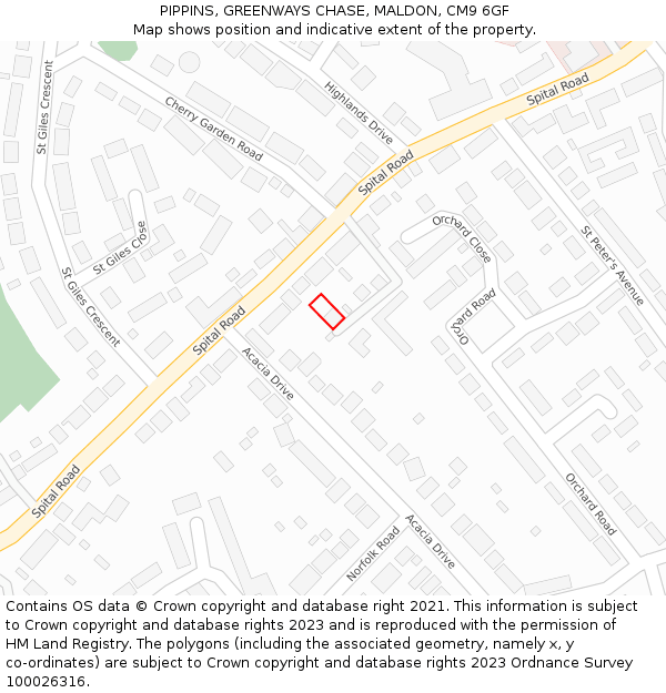 PIPPINS, GREENWAYS CHASE, MALDON, CM9 6GF: Location map and indicative extent of plot