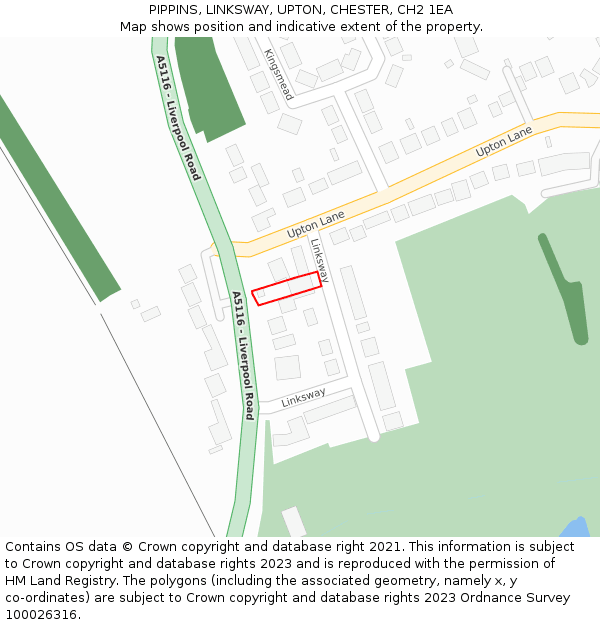 PIPPINS, LINKSWAY, UPTON, CHESTER, CH2 1EA: Location map and indicative extent of plot