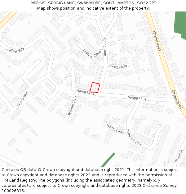 PIPPINS, SPRING LANE, SWANMORE, SOUTHAMPTON, SO32 2PT: Location map and indicative extent of plot