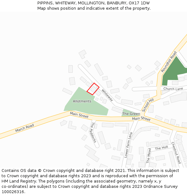 PIPPINS, WHITEWAY, MOLLINGTON, BANBURY, OX17 1DW: Location map and indicative extent of plot