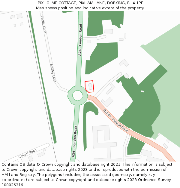 PIXHOLME COTTAGE, PIXHAM LANE, DORKING, RH4 1PF: Location map and indicative extent of plot