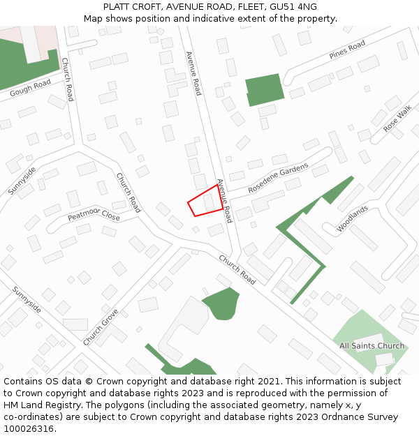 PLATT CROFT, AVENUE ROAD, FLEET, GU51 4NG: Location map and indicative extent of plot
