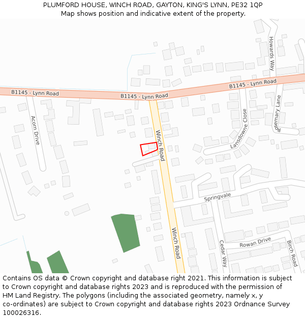 PLUMFORD HOUSE, WINCH ROAD, GAYTON, KING'S LYNN, PE32 1QP: Location map and indicative extent of plot