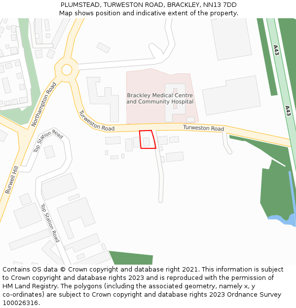 PLUMSTEAD, TURWESTON ROAD, BRACKLEY, NN13 7DD: Location map and indicative extent of plot