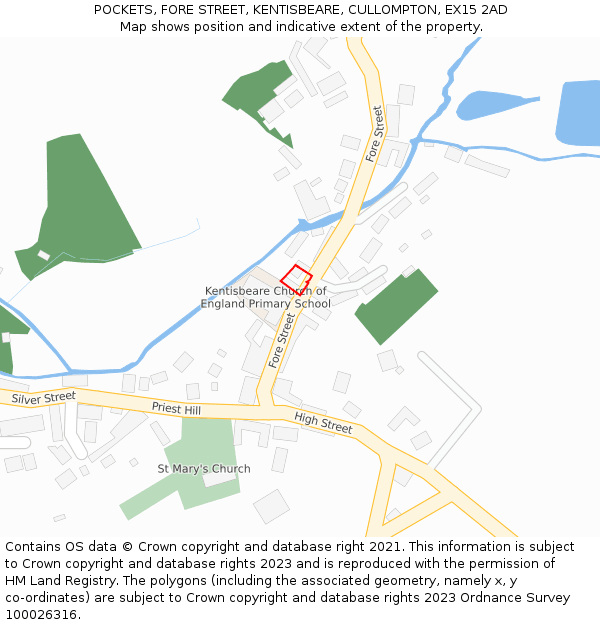 POCKETS, FORE STREET, KENTISBEARE, CULLOMPTON, EX15 2AD: Location map and indicative extent of plot