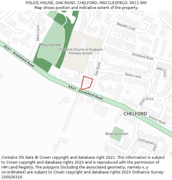 POLICE HOUSE, OAK ROAD, CHELFORD, MACCLESFIELD, SK11 9AY: Location map and indicative extent of plot
