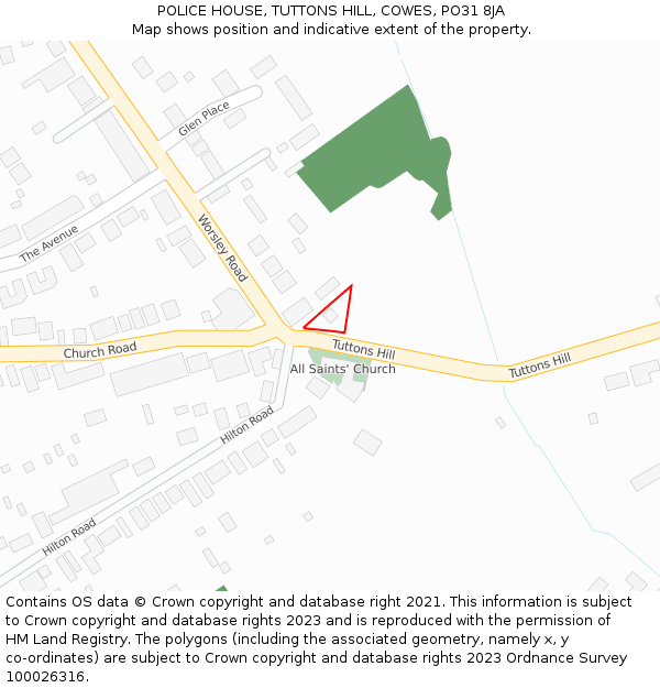 POLICE HOUSE, TUTTONS HILL, COWES, PO31 8JA: Location map and indicative extent of plot