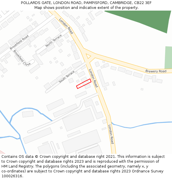POLLARDS GATE, LONDON ROAD, PAMPISFORD, CAMBRIDGE, CB22 3EF: Location map and indicative extent of plot