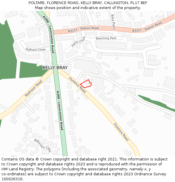 POLTARE, FLORENCE ROAD, KELLY BRAY, CALLINGTON, PL17 8EF: Location map and indicative extent of plot