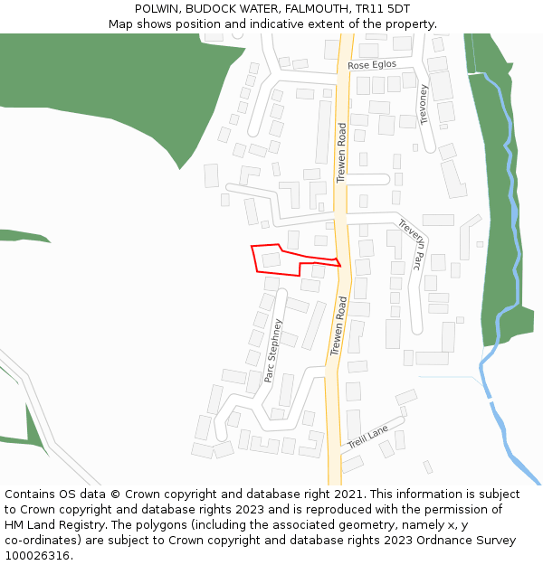 POLWIN, BUDOCK WATER, FALMOUTH, TR11 5DT: Location map and indicative extent of plot