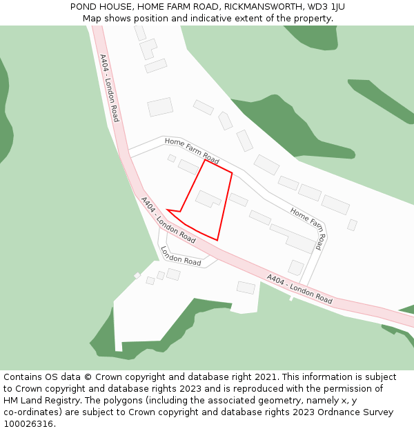 POND HOUSE, HOME FARM ROAD, RICKMANSWORTH, WD3 1JU: Location map and indicative extent of plot